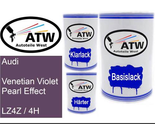 Audi, Venetian Violet Pearl Effect, LZ4Z / 4H: 500ml Lackdose + 500ml Klarlack + 250ml Härter - Set, von ATW Autoteile West.